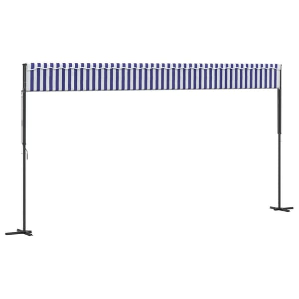 Fristående markis blå och vit 600x300 cm tyg och stål