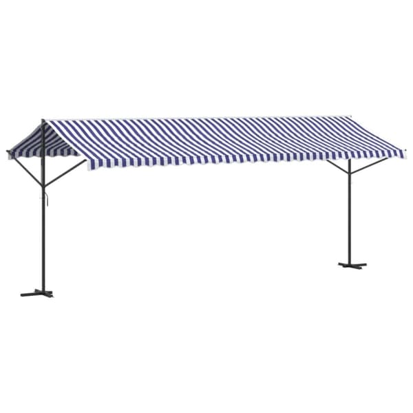 Fristående markis blå och vit 600x300 cm tyg och stål