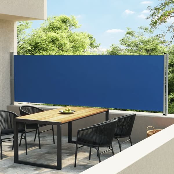 sidemarkise til terrassen 140x600 cm sammenrullelig blå