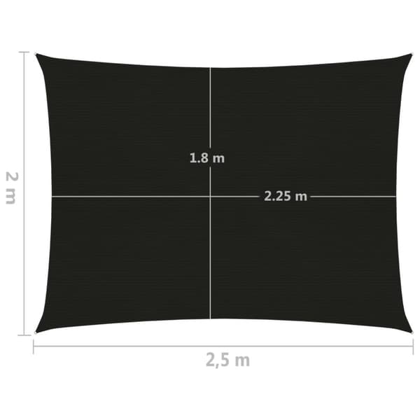 solsejl 2x2,5 m 160 g/m² HDPE sort
