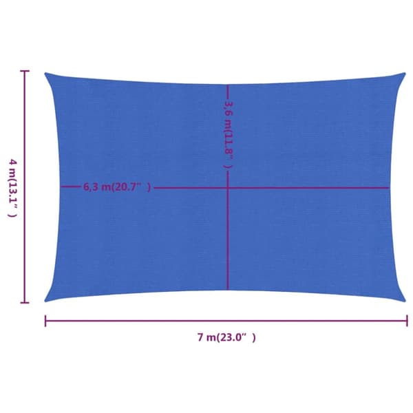 Solsegel 160 g/m² rektangulär blå 4x7 m HDPE