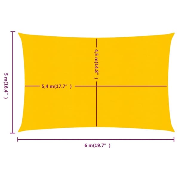 Solsegel 160 g/m² rektangulär gul 5x6 m HDPE