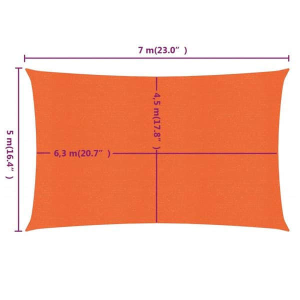 Solsegel 160 g/m² rektangulär orange 5x7 m HDPE