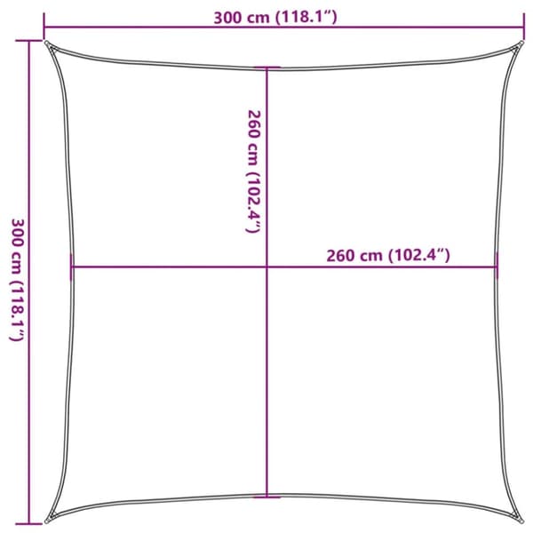 solsejl 3x3 m 100 % polyesterstof lysegrå