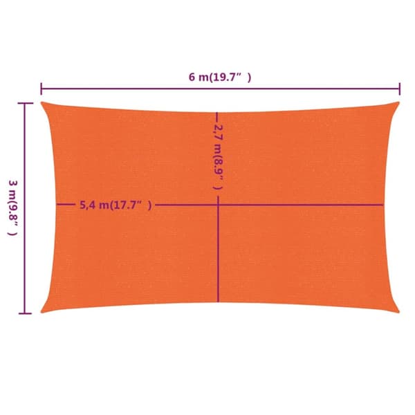 solsejl 3x6 m 160 g/m² HDPE rektangulær orange