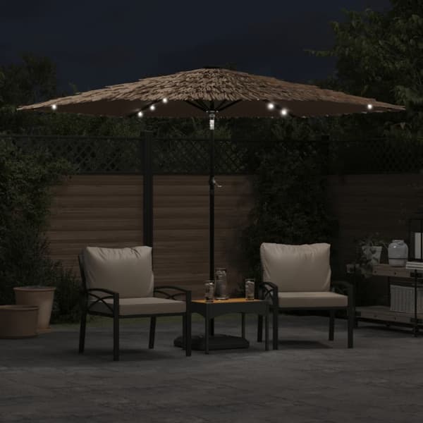 haveparasol med LED-lys og stålstang 288x288x225 cm brun