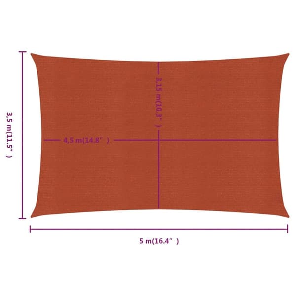 solsejl 3,5x5 m rektangulær 160 g/m² HDPE terrakottafarvet