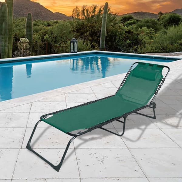 Marbueno Hopfällbar Stål Solstol Med Kudde Trädgård och Pool 190X58X27 cm Grön 10002