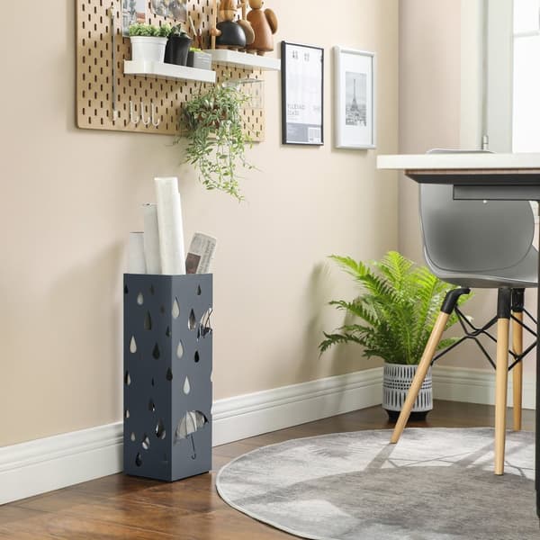 Rootz Paraply Stand - Metal Paraply Holder - Udendørs Patio Stand - Plastic Base - 15,5 cm x 15,5 cm x 49 cm - 1,8 kg - Antracit - 4 kroge