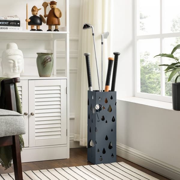 Rootz Paraply Stand - Metal Paraply Holder - Udendørs Patio Stand - Plastic Base - 15,5 cm x 15,5 cm x 49 cm - 1,8 kg - Antracit - 4 kroge