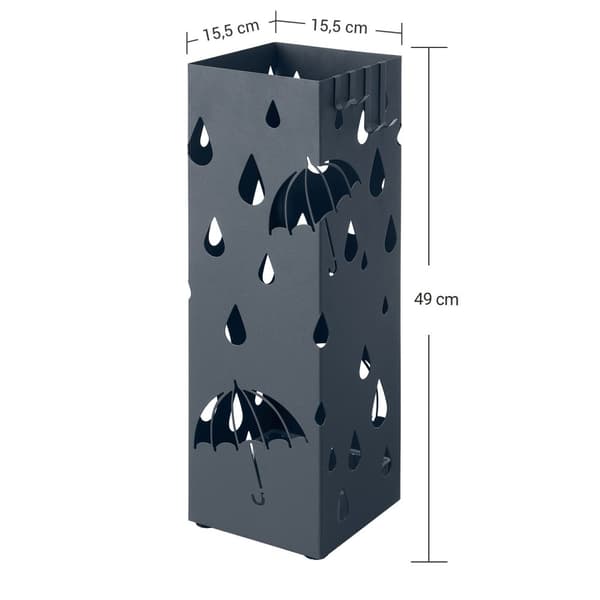 Rootz Paraply Stand - Metal Paraply Holder - Udendørs Patio Stand - Plastic Base - 15,5 cm x 15,5 cm x 49 cm - 1,8 kg - Antracit - 4 kroge