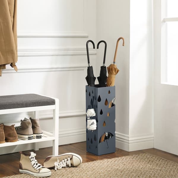 Rootz Paraply Stand - Metal Paraply Holder - Udendørs Patio Stand - Plastic Base - 15,5 cm x 15,5 cm x 49 cm - 1,8 kg - Antracit - 4 kroge