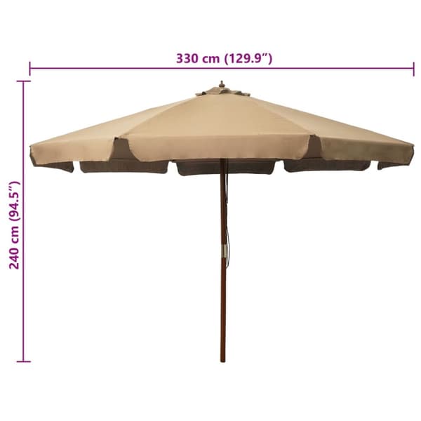 Trädgårdsparasoll med trästång 330 cm taupe