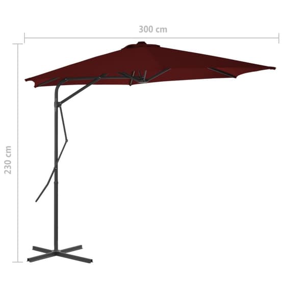 Trädgårdsparasoll med stålstång vinröd 300x230 cm