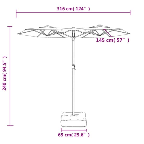 Trädgårdsparasoll dubbelt med LEDs sandvit 316x240 cm