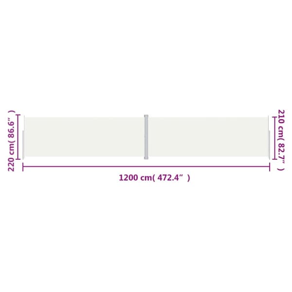 Infällbar sidomarkis gräddvit 220x1200 cm