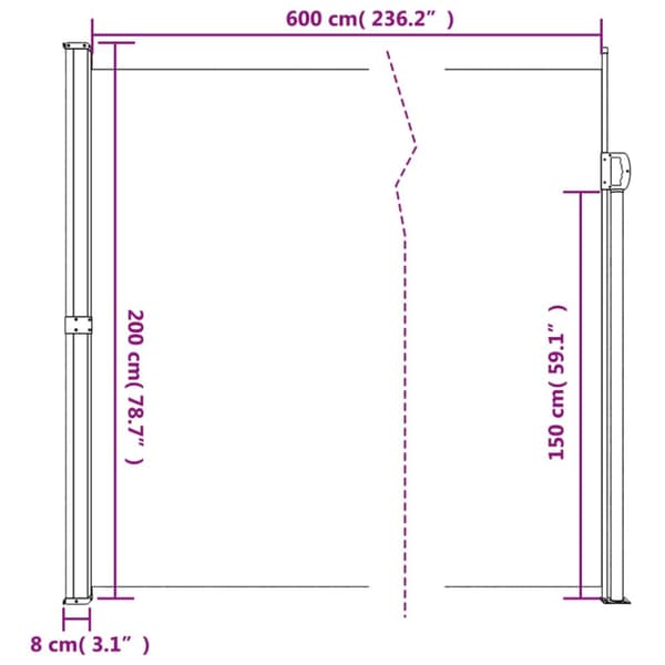 Infällbar sidomarkis 200x600 cm brun