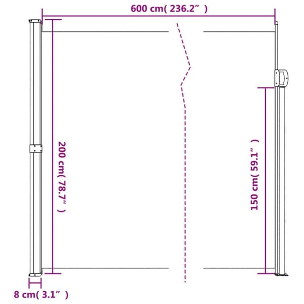 Infällbar sidomarkis blå 200x600 cm