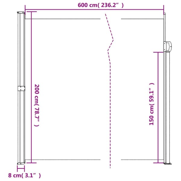 Infällbar sidomarkis terrakotta 200x600 cm