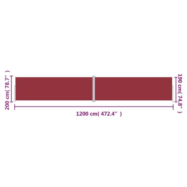 Infällbar sidomarkis röd 200x1200 cm