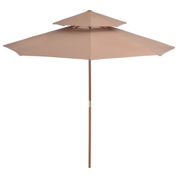 Parasoll med två nivåer 270 cm trästång taupe