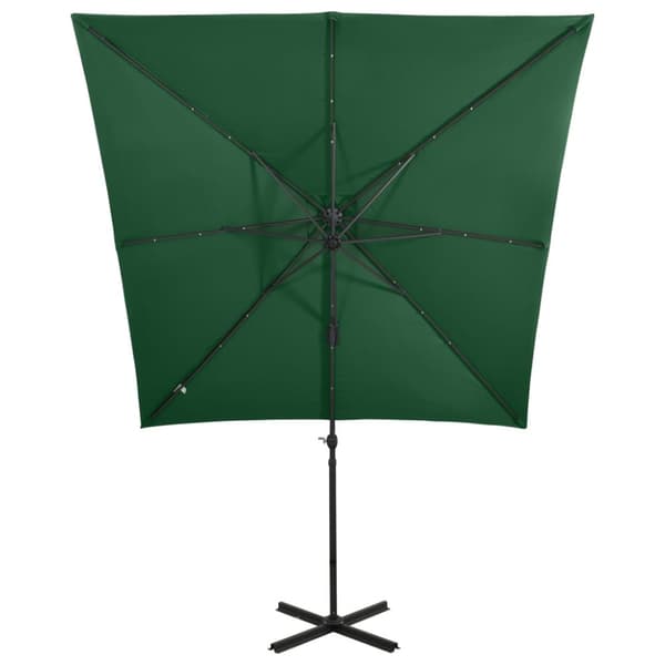 Frihängande trädgårdsparasoll med stång och LEDs grön 250 cm