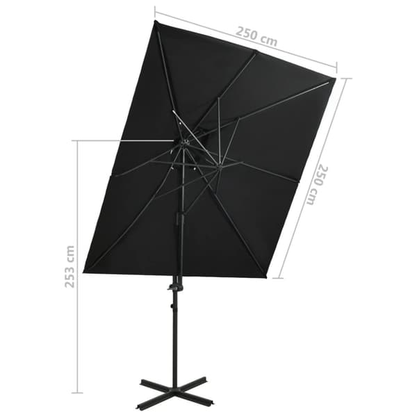 Frihängande trädgårdsparasoll med ventilation svart 250x250 cm