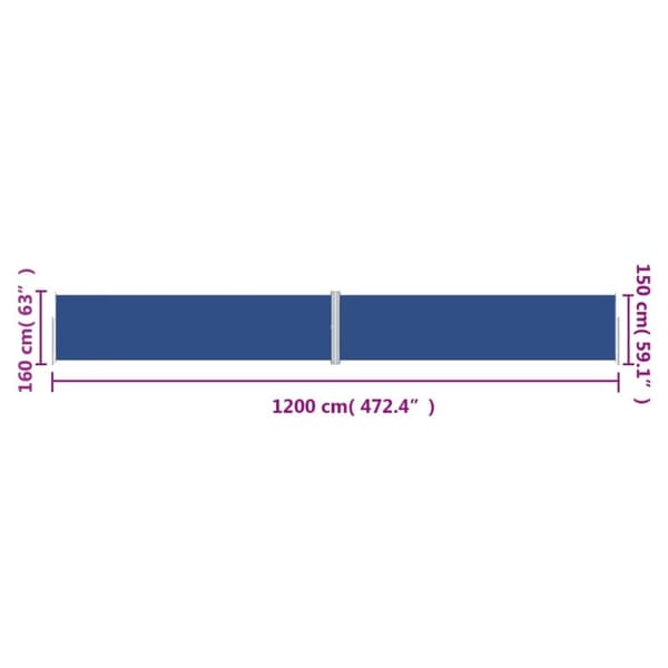 Infällbar sidomarkis 160x1200 cm blå