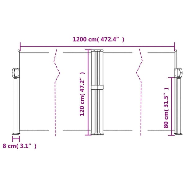 Infällbar sidomarkis brun 120x1200 cm