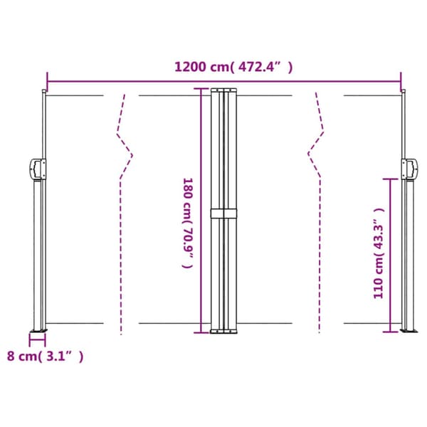 Infällbar sidomarkis röd 180x1200 cm