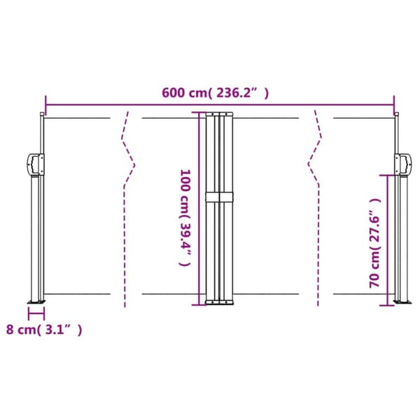 Infällbar sidomarkis röd 100x600 cm