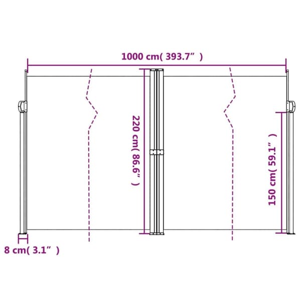 Infällbar sidomarkis taupe 220x1000 cm