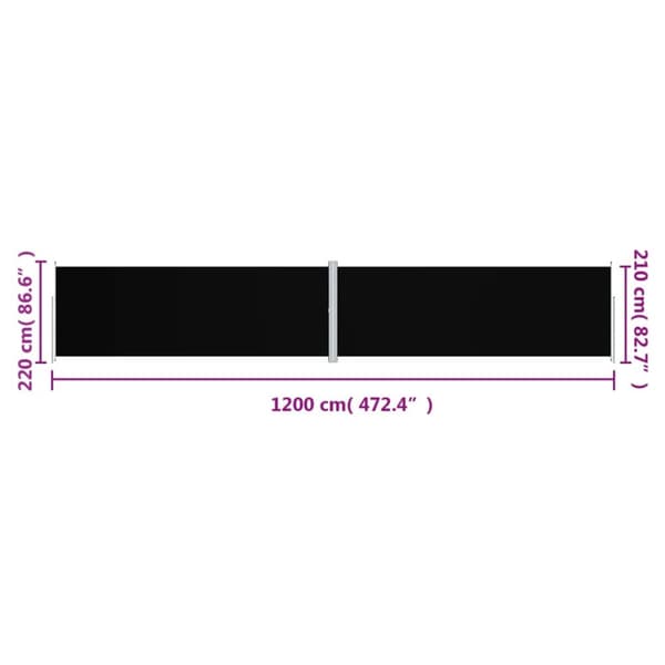 Infällbar sidomarkis svart 220x1200 cm