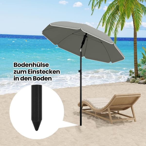 Rootz Patio Paraply - Trädgårdsparasoll - Utomhusparasoll - Solskydd - 180g/m2 Polyester - 155-203cm Diameter - Mörkgrå - Beige
