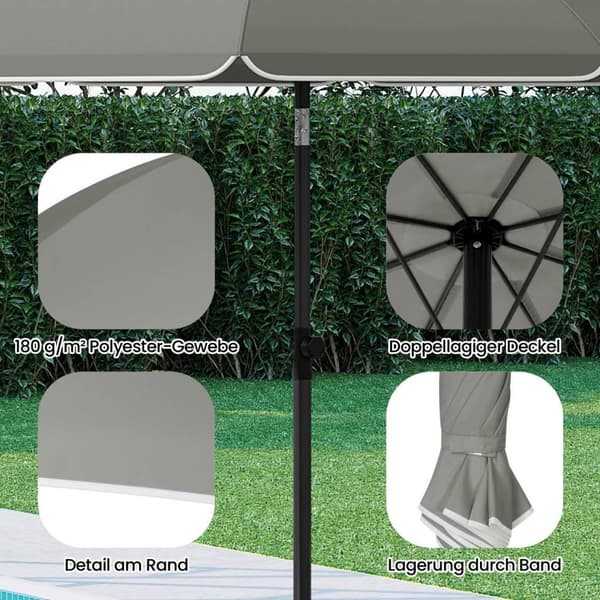 Rootz Patio Paraply - Trädgårdsparasoll - Utomhusparasoll - Solskydd - 180g/m2 Polyester - 155-203cm Diameter - Mörkgrå - Beige