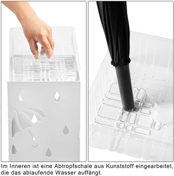 Rootz paraplystativ - jernparaplyholder - regnparaplyopbevaring - antracitfarve - 20 cm x 20 cm x 49 cm - med drypbakke og kroge