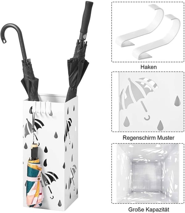 Rootz paraplystativ - jernparaplyholder - regnparaplyopbevaring - antracitfarve - 20 cm x 20 cm x 49 cm - med drypbakke og kroge