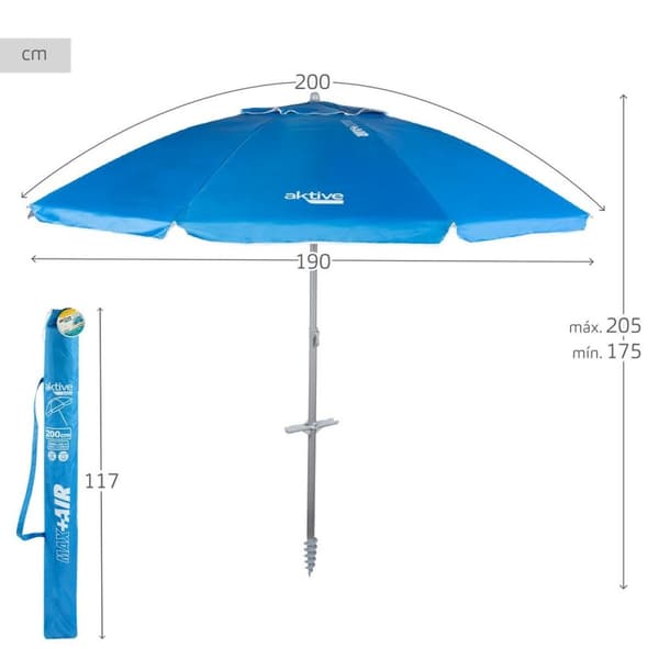 Skėtis nuo saulės Aktive Sininen Polyesteri Alumiini 200 x 205 x 200 cm (6 osaa)