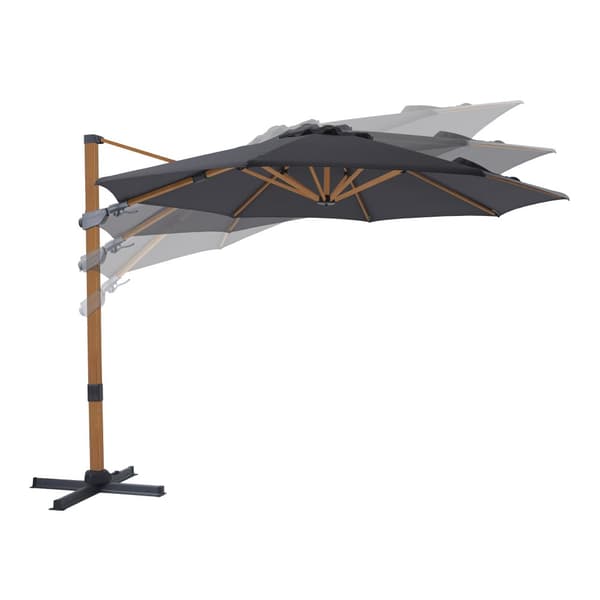 AXI Cyrus Premium aurinkovarjo pyöreä Ø 300 cm Wood Look / Harmaa | Pyöreä aurinkovarjo puutarhaan alumiinirungolla | Mukana ristijalka ja suojus.