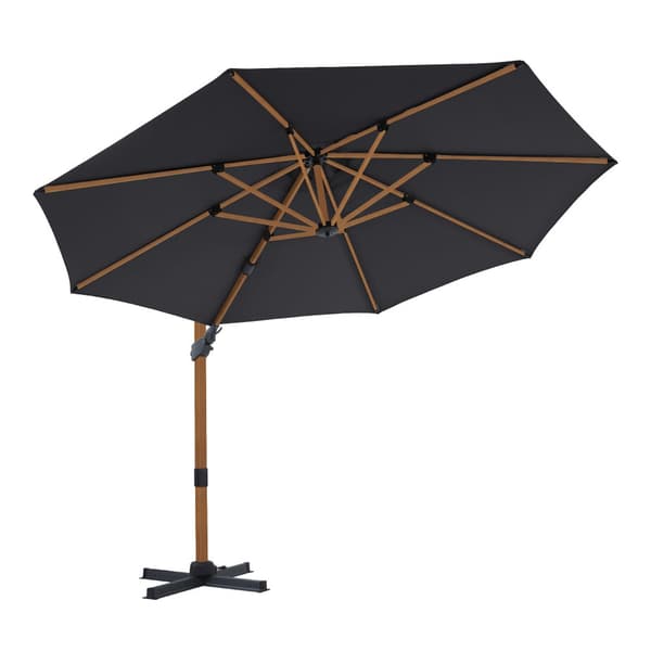 AXI Cyrus Premium aurinkovarjo pyöreä Ø 300 cm Wood Look / Harmaa | Pyöreä aurinkovarjo puutarhaan alumiinirungolla | Mukana ristijalka ja suojus.