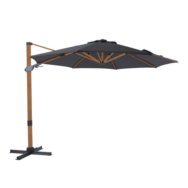 AXI Cyrus Premium aurinkovarjo pyöreä Ø 300 cm Wood Look / Harmaa | Pyöreä aurinkovarjo puutarhaan alumiinirungolla | Mukana ristijalka ja suojus.