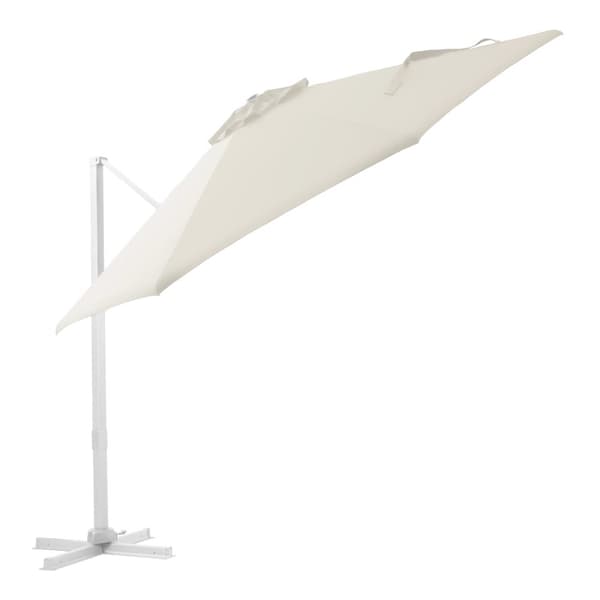 AXI Cyrus Premium aurinkovarjo pyöreä Ø 300 cm, valkoinen / beige | Pyöreä aurinkovarjo puutarhaan alumiinirungolla | Sisältää ristijalan ja