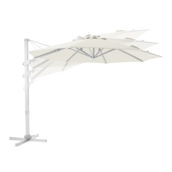AXI Cyrus Premium aurinkovarjo pyöreä Ø 300 cm, valkoinen / beige | Pyöreä aurinkovarjo puutarhaan alumiinirungolla | Sisältää ristijalan ja
