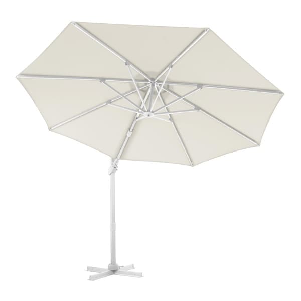 AXI Cyrus Premium aurinkovarjo pyöreä Ø 300 cm, valkoinen / beige | Pyöreä aurinkovarjo puutarhaan alumiinirungolla | Sisältää ristijalan ja