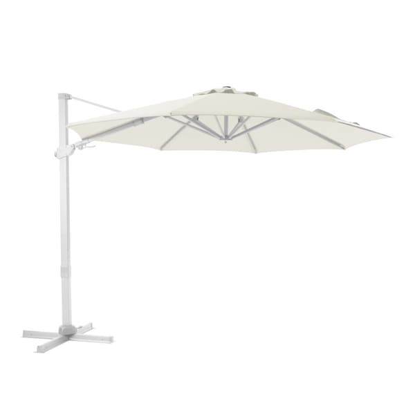 AXI Cyrus Premium aurinkovarjo pyöreä Ø 300 cm, valkoinen / beige | Pyöreä aurinkovarjo puutarhaan alumiinirungolla | Sisältää ristijalan ja