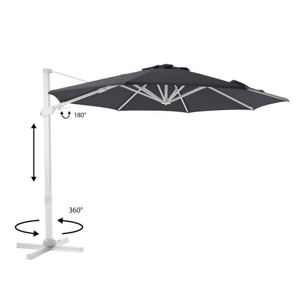 AXI Cyrus Premium Parasoll Rund Ø 300 cm i Vit / Gråbrun | Runt parasoll för trädgården med aluminiumram | Inklusive kryssfot &amp; lås