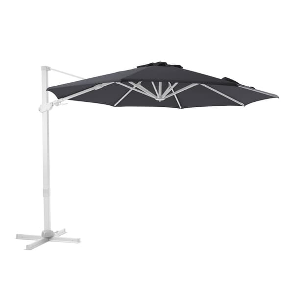 AXI Cyrus Premium Parasoll Rund Ø 300 cm i Vit / Gråbrun | Runt parasoll för trädgården med aluminiumram | Inklusive kryssfot &amp; lås