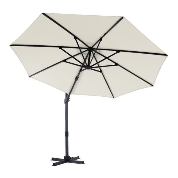 AXI Cyrus Premium Parasol Round Ø 300 cm Antrasiitti / Beige | Pyöreä aurinkovarjo puutarhaan alumiinirungolla | Sisältää ristijalan ja suojuksen.