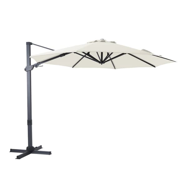 AXI Cyrus Premium Parasoll Rund Ø 300 cm Antraciet / Beige | Runt parasoll för trädgården med aluminiumram | Inklusive kryssfot & lock