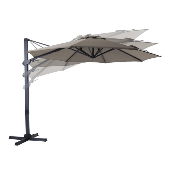 AXI Cyrus Premium Parasoll Rund Ø 300 cm Antraciet / Taupefärg | Runt parasoll för trädgården med aluminiumram | Inklusive kryssfot &amp; lås
